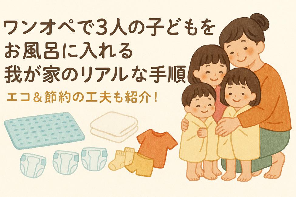 【ワンオペ育児でも大丈夫】1歳双子と3歳を一人でお風呂に入れるリアルな手順｜節約＆エコの工夫も紹介！