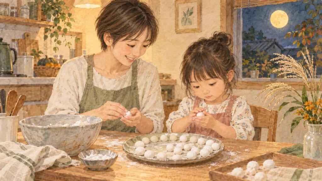『14ひきのおつきみ』をきっかけに、4歳の娘と白玉団子を作りました