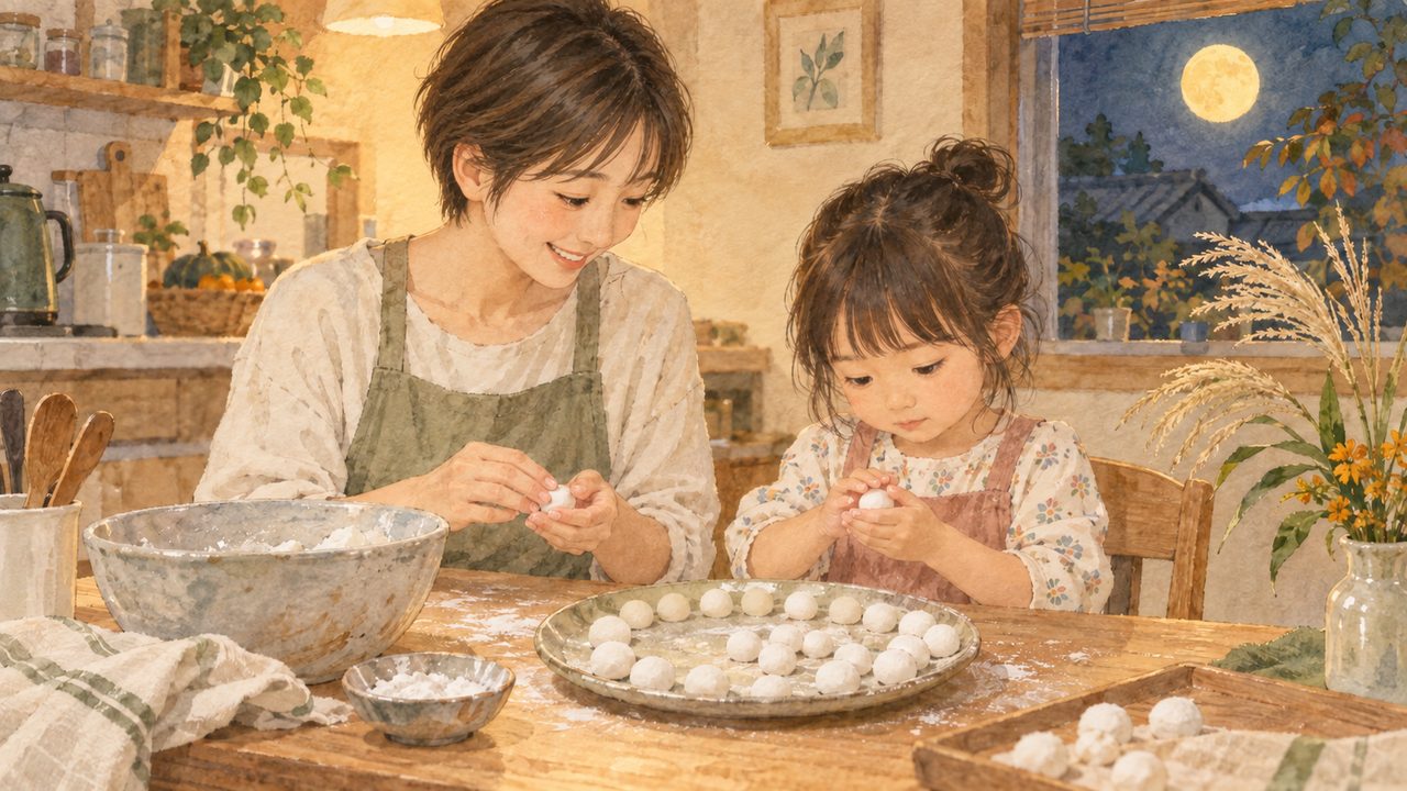 『14ひきのおつきみ』をきっかけに、4歳の娘と白玉団子を作りました